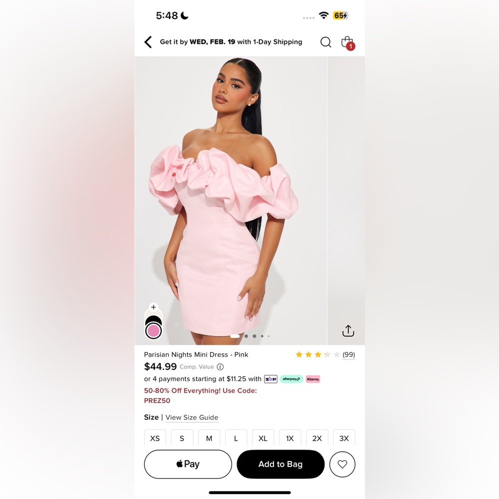 BRAND NEW!! Parisian Nights Pink Off-Shoulder Mini Dress